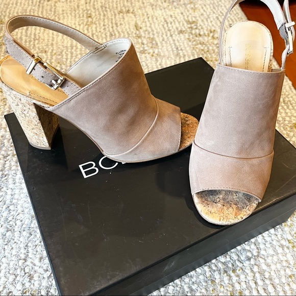 BCBG Loriah Taupe Cork Heel Sandal - Picture 2 of 14